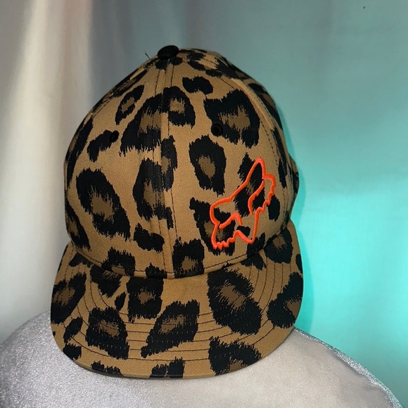 Leopard Print Fox Racing Snapback Cap with orange embroidered logo - Picture 1 of 5
